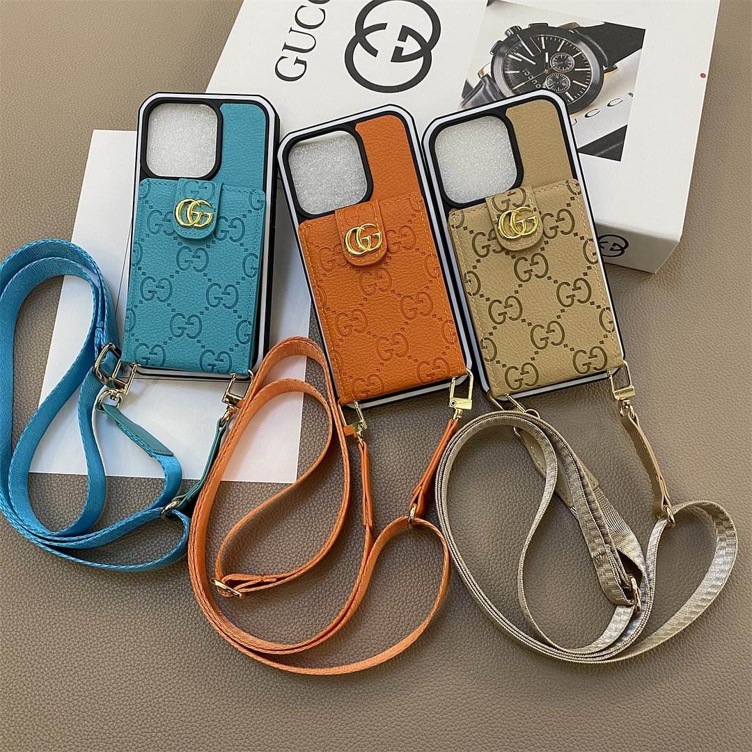 Button Leather Card Holder Leather Cord Apple iPhone Case