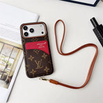 Luxury Monogram Cardholder Phone Case with Lanyard Strap For iPhone 13-18 Pro & Pro Max