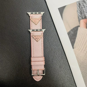 Prada Classic Double Triangle Monogram Label Leather Apple Watch Band