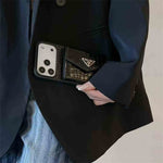 Elegant Prada Apple Phone Case with Card Holder For iPhone 12-17