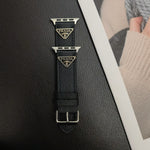 Prada Classic Double Triangle Monogram Label Leather Apple Watch Band