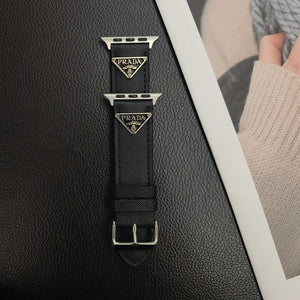 Prada Classic Double Triangle Monogram Label Leather Apple Watch Band