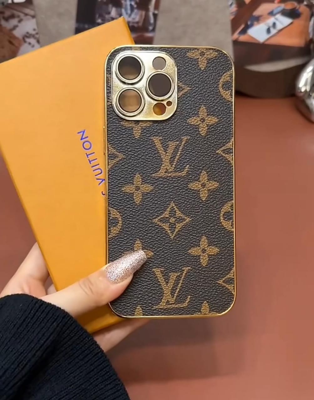 NEW DESIGN SOFT LUXURY LV IPHONE CASE WITH GOLDEN BORDER