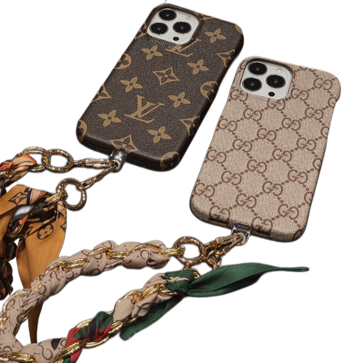 LUXURY LV GUCCI CANVAS APPLE IPHONE CASE DETACHABLE SILK SCARF WRISTBAND