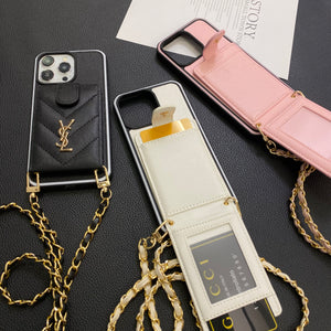 CASE YSL  LONG ROPE LEATHER CARD HOLDER FOR IPHONE 16 15 14