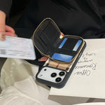 Canvas Leather Wallet Card Holder Crossbody iPhone Case For iPhone 17 / 16 / 15 / 14