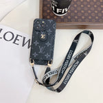 Louis Vuitton Monogram Canvas Leather Button Card Holder Crossbody iPhone Case