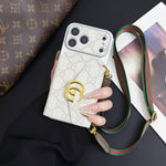 Luxury GG Supreme Monogram Wallet iPhone Case with Crossbody Lanyard Strap