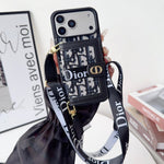 Dior Leather Phone Case With Card Wallet And Strap For iPhone 17 / 16 / 15 / 14