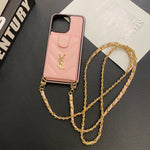 CASE YSL  LONG ROPE LEATHER CARD HOLDER FOR IPHONE 16 15 14