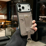 Luxury Pebbled Leather iPhone Case with Wallet Pocket Hand Strap