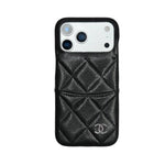 CHN Quilted Caviar Leather Case with Metal CC Emblem