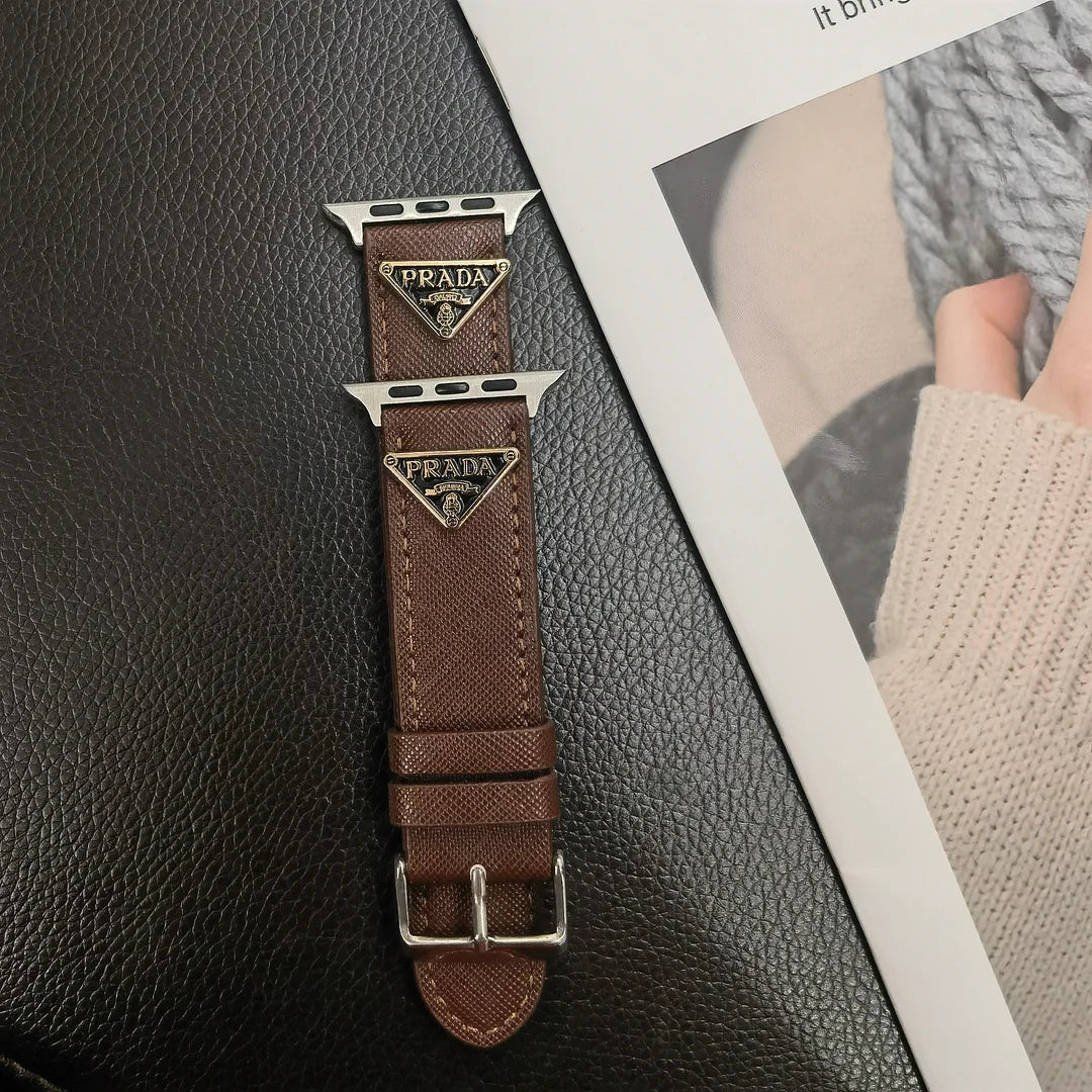 Double Triangle Monogram Label Leather Apple Watch Band