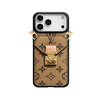 Premium Leather Monogram iPhone Case With Wallet And Crossbody Strap