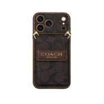 Luxury Leather Coach Phone Case with Strap for iPhone 12-18 Pro & Pro Max