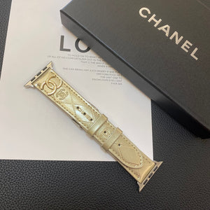 Chanel Glossy Leather Apple Watch Strap Luxury Metal Logo