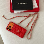 CHN Quilted Caviar Leather Case with Flap Pocket for iPhone 12-18 Pro & Pro Max