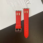 Hermes H Genuine Lychee Pattern Leather Apple Watch Strap