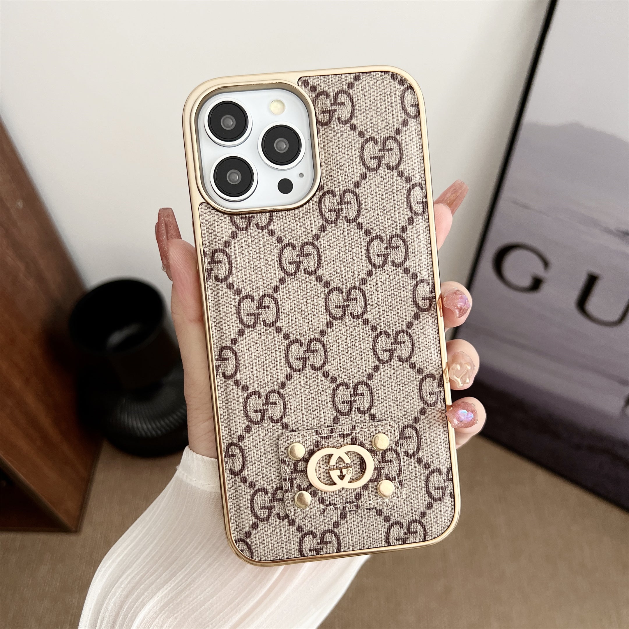 MONOGRAM LEATHER PC HARD BACK CASE FOR IPHONE