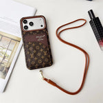 Luxury Monogram Cardholder Phone Case with Lanyard Strap For iPhone 13-18