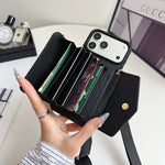 Luxury Plain Leather Crossbody Wallet Case For iPhone 12-17