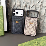 GG Supreme Canvas Card Holder Leather Case for iPhone 12-18 Pro & Pro Max
