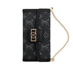 Luxury Leather Monogram iPhone Case With Flip Wallet And Crossbody Strap