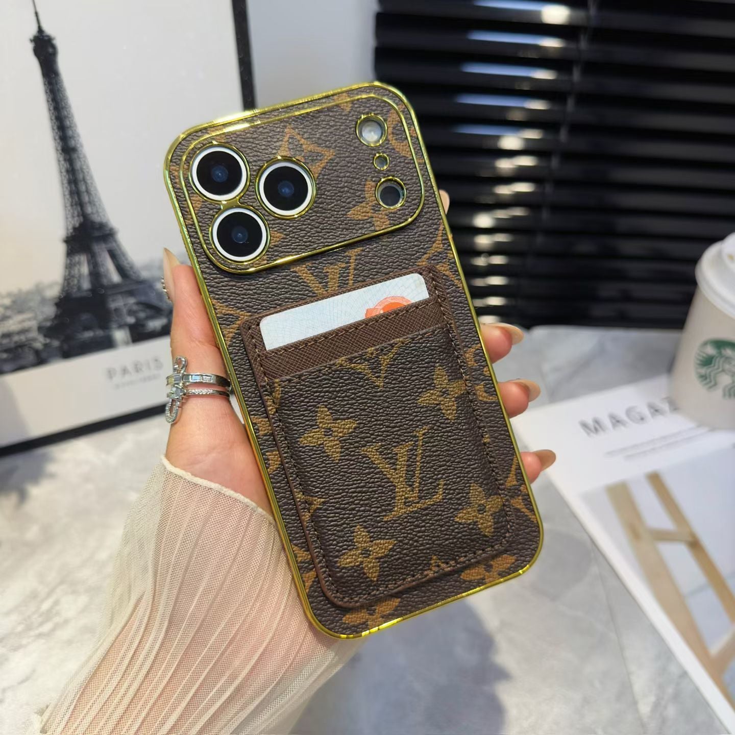 Lv Luxury Phone Case With Card Holder For iPhone 17/ 16 / 15 / 14