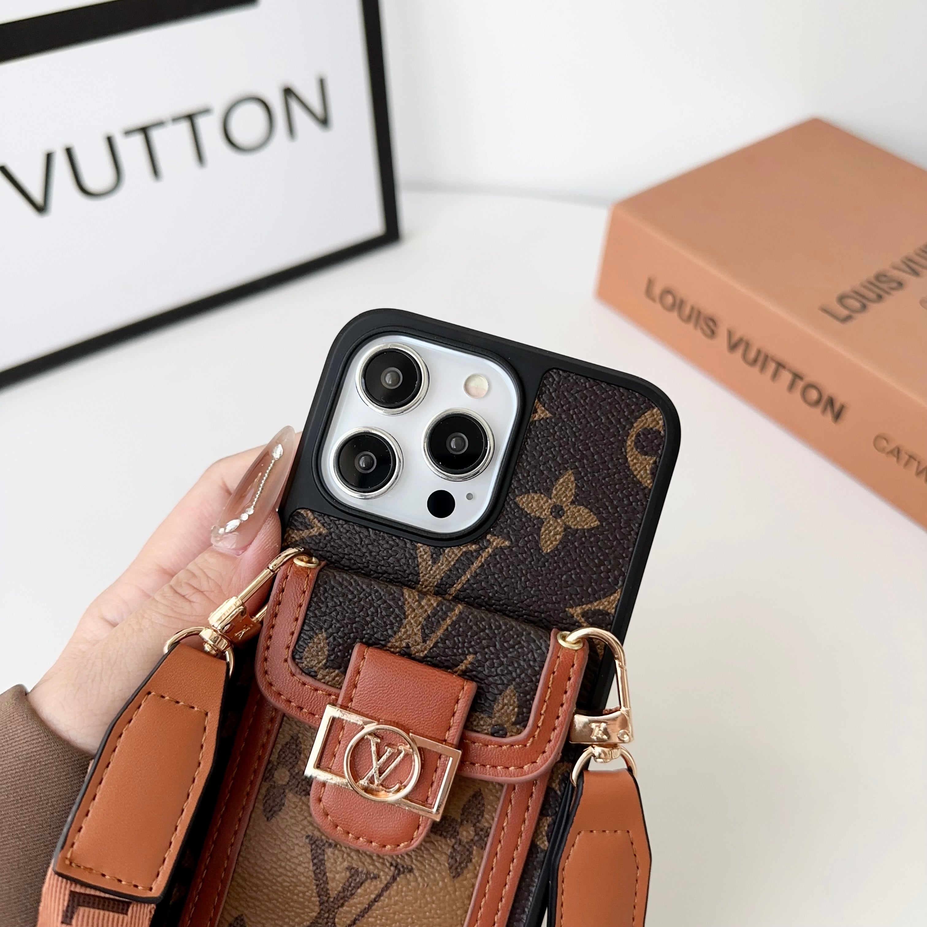 LV Dauphine Leather Monogram Crossbody iPhone Case