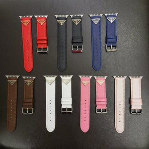 Double Triangle Monogram Label Leather Apple Watch Band