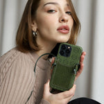 LW Monogram Embossed Leather Wallet Case with Knotted Crossbody Strap for iPhone 12-18 Pro & Pro Max