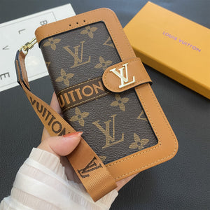 Premium Genuine Leather LV Monogram Canvas Wallet Card Holder Case Samsung Galaxy