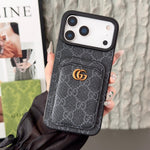 GG Supreme Canvas Card Holder Leather Case for iPhone 12-18 Pro & Pro Max