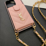 CASE YSL  LONG ROPE LEATHER CARD HOLDER FOR IPHONE 16 15 14