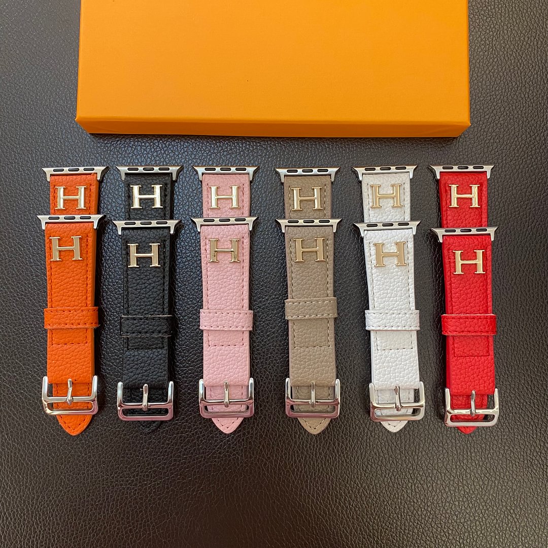 Hermes H Genuine Lychee Pattern Leather Apple Watch Strap