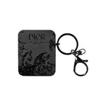 Dior-Inspired Matte Floral Embossed Case with Keychain for AirPods Series