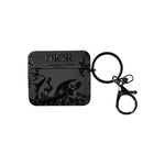 Dior-Inspired Matte Floral Embossed Case with Keychain for AirPods Series