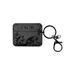 Dior-Inspired Matte Floral Embossed Case with Keychain for AirPods Series
