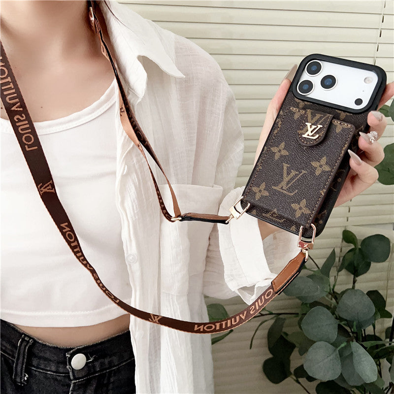 Lv Leather Card Holder Case Crossbody for iPhone 17/ 16/ 15/ 14