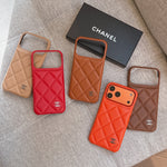 Elegant Leather CC iPhone Case Orange For iPhone 13-17 Series