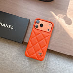 Elegant Leather CC iPhone Case Orange For iPhone 13-17 Series