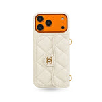 CHN Quilted Caviar Leather Case with Flap Pocket for iPhone 12-18 Pro & Pro Max