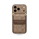 Luxury Leather Coach Phone Case with Strap for iPhone 12-18 Pro & Pro Max