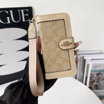 Luxury Monogram Canvas Wallet Case for iPhone 12-17 Detachable Wristlet & Card Holder