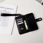 Luxury Monogram Canvas Wallet Case for iPhone 12-17 Detachable Wristlet & Card Holder
