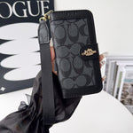 Luxury Monogram Canvas Wallet Case for iPhone 12-17 Detachable Wristlet & Card Holder