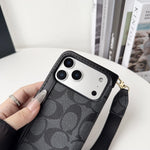Luxury Monogram Canvas Wallet Case for iPhone 12-17 Detachable Wristlet & Card Holder
