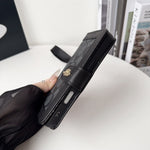 Luxury Monogram Canvas Wallet Case for iPhone 12-17 Detachable Wristlet & Card Holder