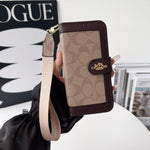 Luxury Monogram Canvas Wallet Case for iPhone 12-17 Detachable Wristlet & Card Holder