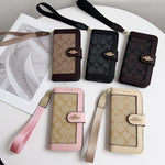 Luxury Monogram Canvas Wallet Case for iPhone 12-17 Detachable Wristlet & Card Holder